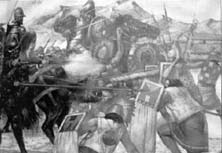 Representación pictórica de una de las muchas batallas entre los conquistadores y los indios